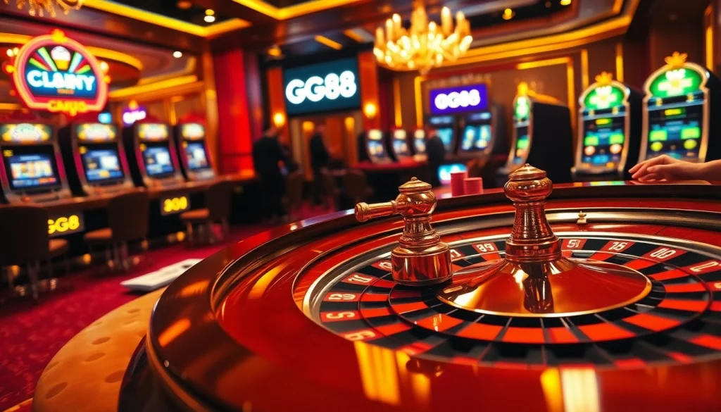 GG88 casino roulette table with vibrant chips and excited players.